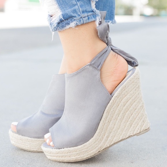 Shoes - HP! Gray Vegan Suede Wedge Sandal Espadrilles